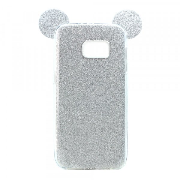 Wholesale Galaxy S7 Edge Minnie Bow Glitter Necklace Strap Case (Silver)